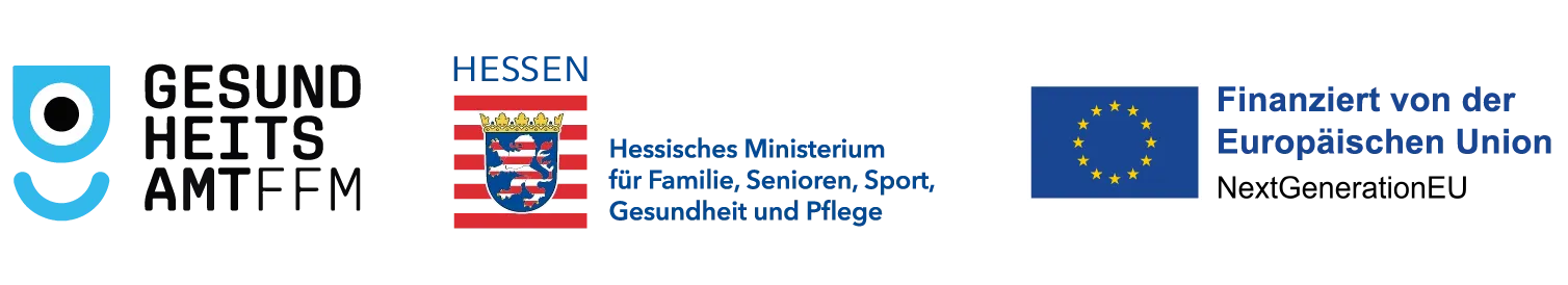 Logos des des Hessischen Ministeriums für Familie, Senioren, Sport, Gesundheit und Pflege in Kooperation, Gesundheitsamt Frankfurt am Main, GA-Lotse.