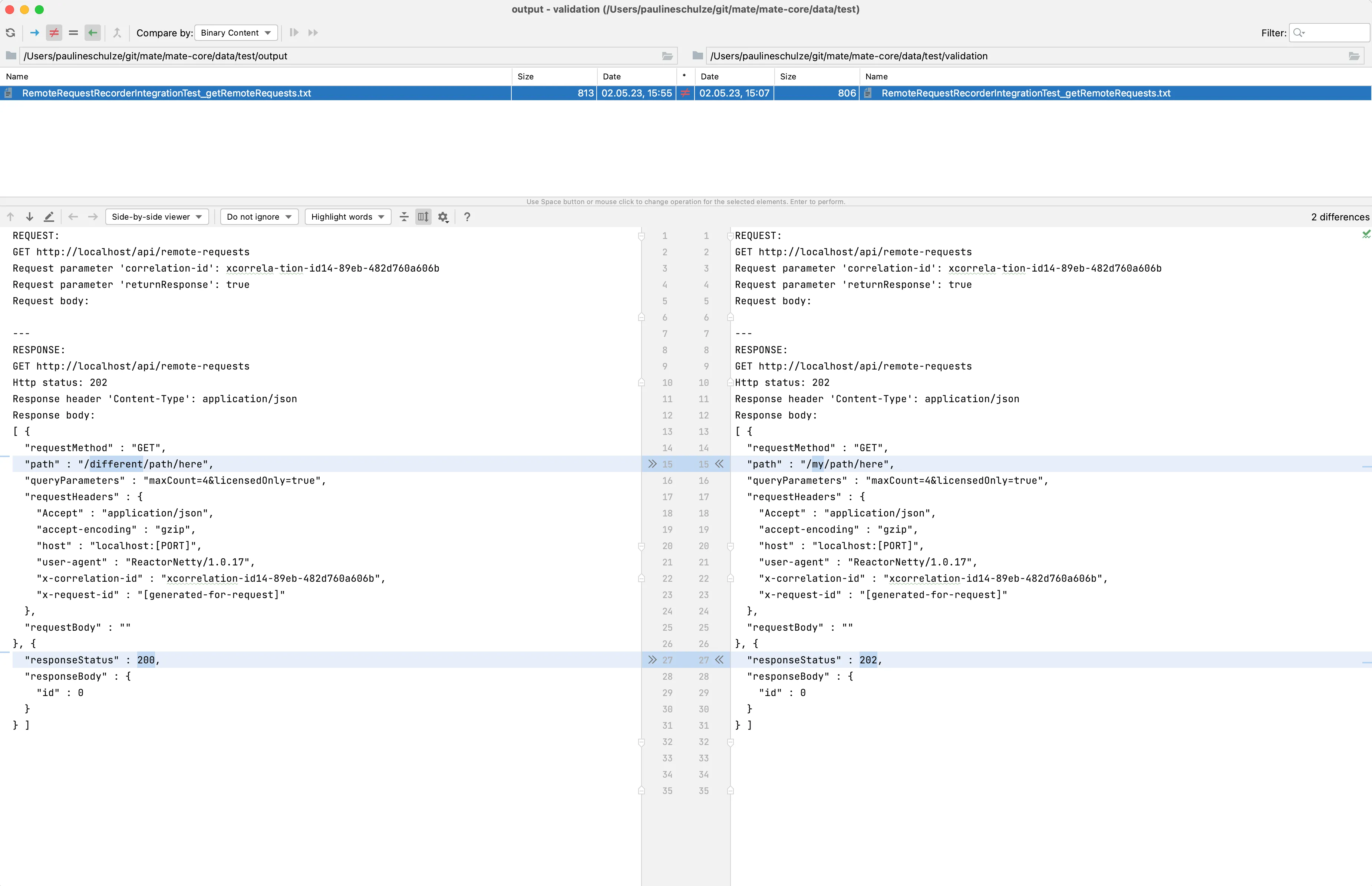 fehlgeschlagener Validation-Files-Vergleich